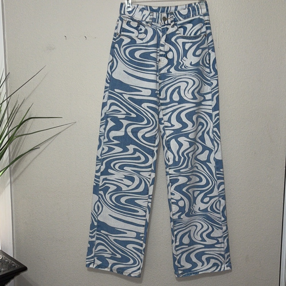 WOMEN'S HIGH WAIST PRINT Y2K WIDE LEG DENIM JEANS